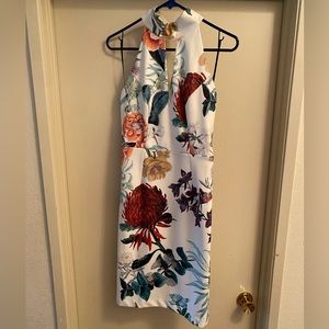 Suzanne Betro Autumn Floral Halter Midi Dress